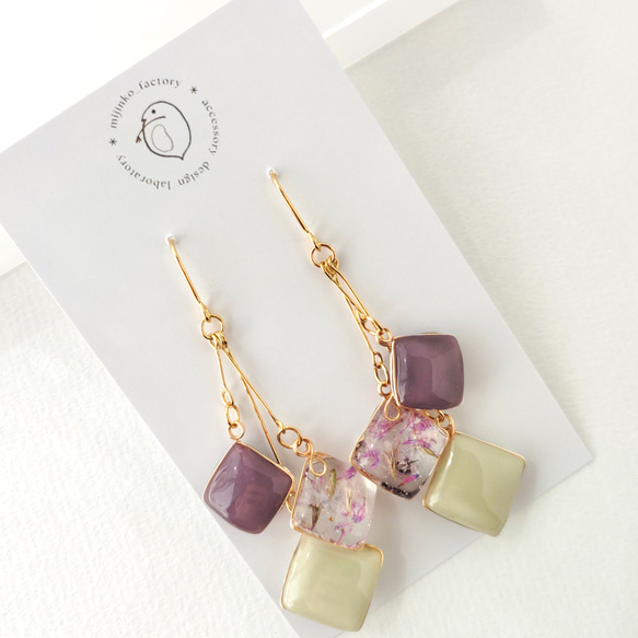 時の流れに咲く花_パープル_レトロなイヤーアクセサリー 2枚目